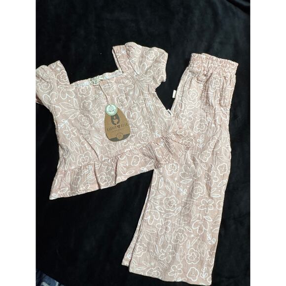 Rabbit + Bear Pink Organic Cotton Gauze 2-Piece Set 4T NEW - Picture 3 of 4